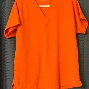 Women's Vibrant Medium Mandala Orange V-Neck Scrub Top